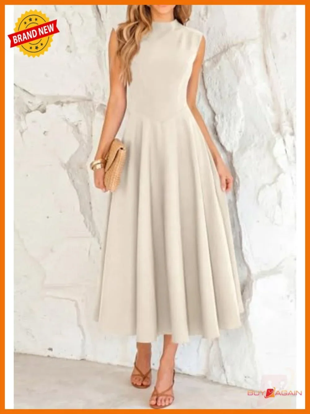 Mock Neck Sleeveless High Waist Flowy A Line Maxi Dress Wedding Guest